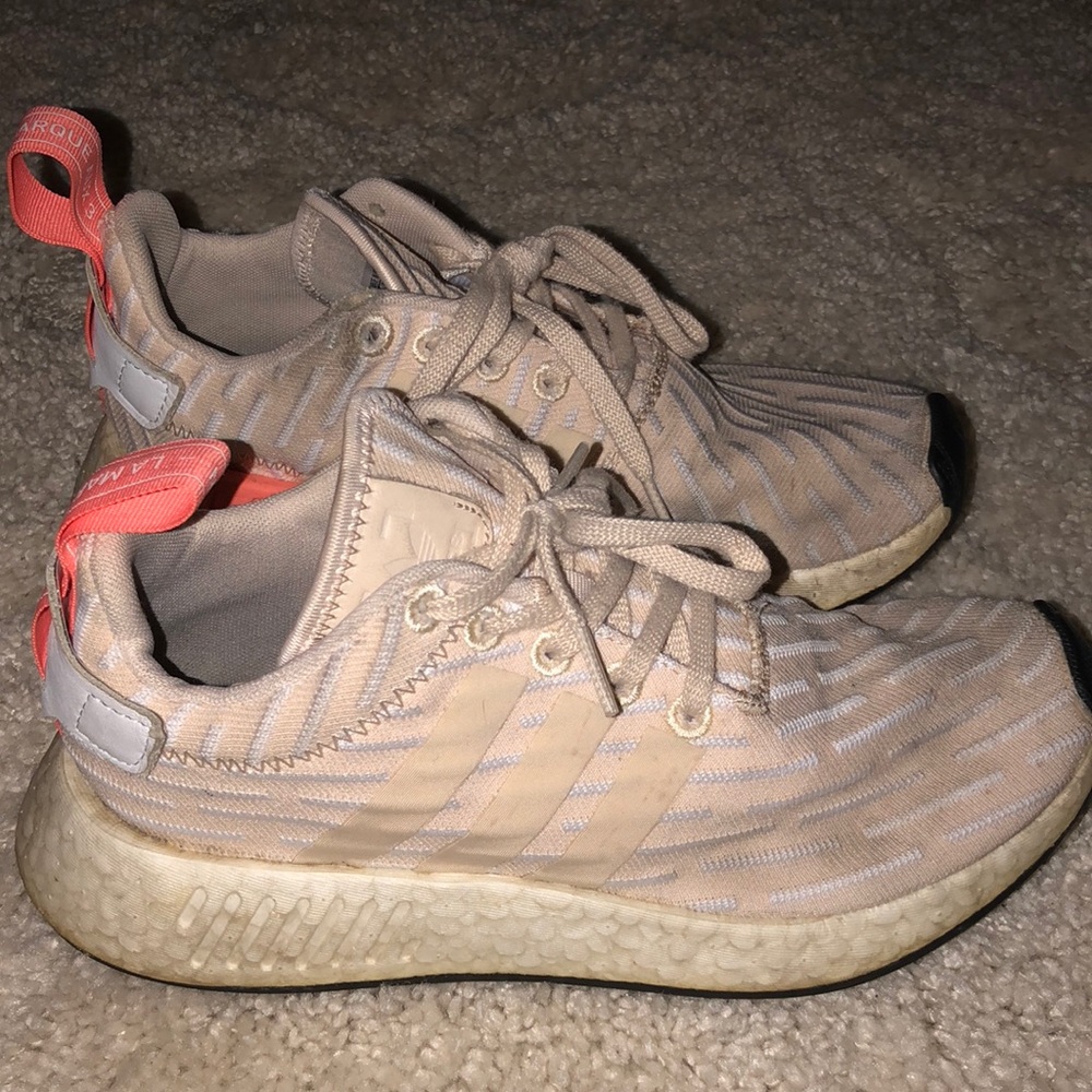 Adidas NMD R2 women’s taupe with peach accents